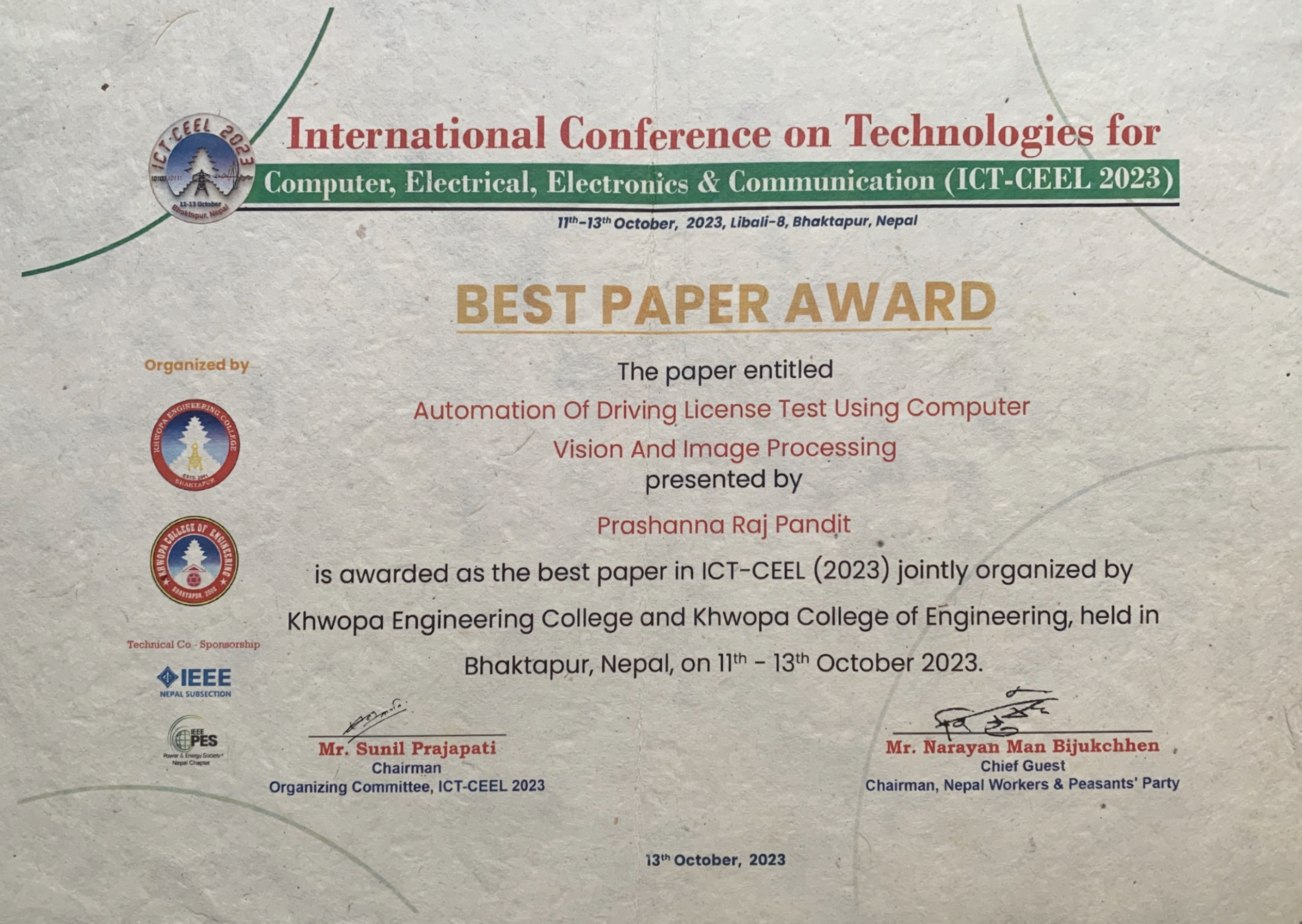 Best Paper Award – ICT-CEEL 2023